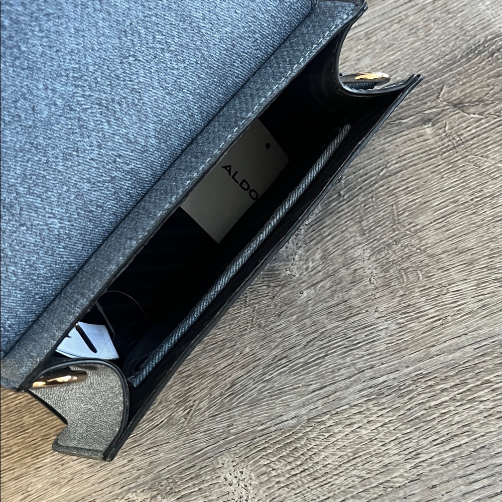 Aldo Blue Denim-Textured Top-Handle Satchel with Gold Chain - Picture 3 of 4